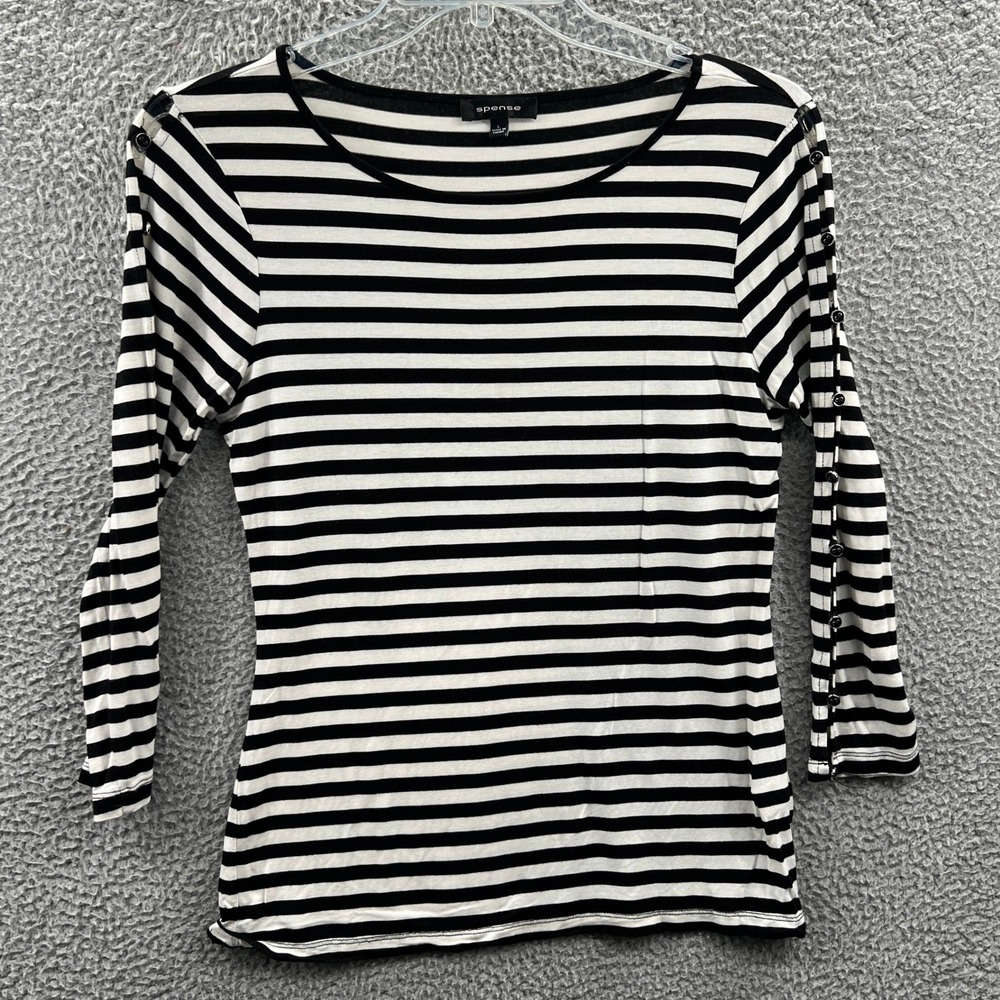 Womens Coastal Minimalist Top L Striped Nautical Capsule Relaxed Stretch Knit